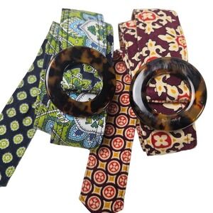 Vera Bradley 2pc Medallion Fabric Belts Lucite Buckle OS Burgundy‎ Green Blue
